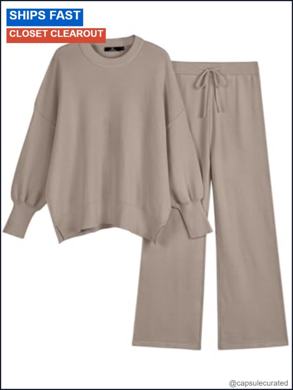 Women 2 Piece Ribbed Knit Sweater Lounge Set Oversized Loungewear